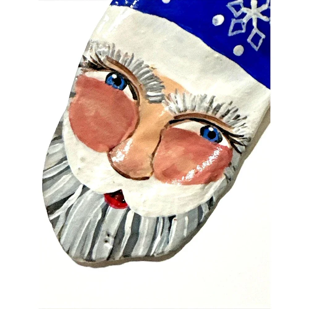Vintage Old St Nick Santa Claus Brooch Hand Painted Shell Pin Christmas Art
